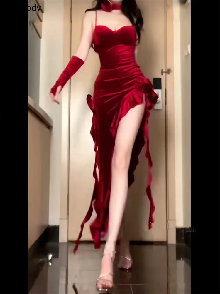 Women’s Red Rose Irregular Hem Summer Dress